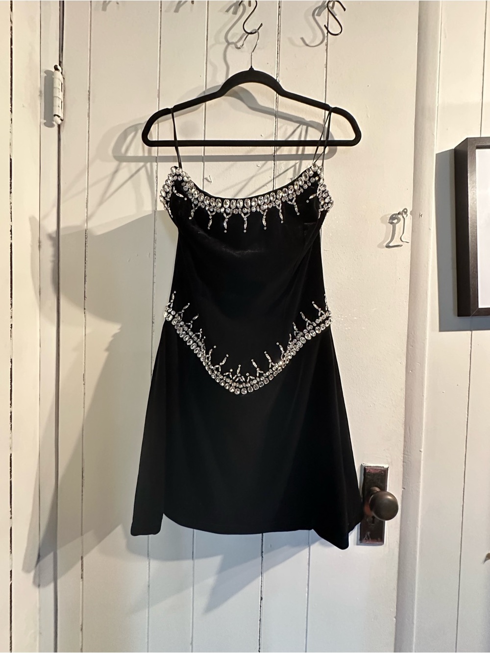 AKIA NWT Black VELVET Embellished Strapless Dress